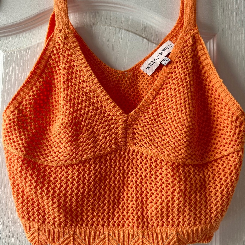 Willow & Wind Orange Crochet Midi Skirt